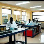 **Image:** A modern university laboratory in Guinea, filled with students conducting experiments with updated equipment. Focus on bright lighting and a sense of progress. *Prompt: Modern university lab, Guinea, students, experiments, updated equipment, bright lighting, progress.*