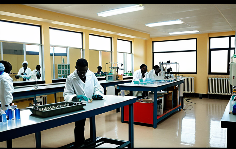 **Image:** A modern university laboratory in Guinea, filled with students conducting experiments with updated equipment. Focus on bright lighting and a sense of progress. *Prompt: Modern university lab, Guinea, students, experiments, updated equipment, bright lighting, progress.*