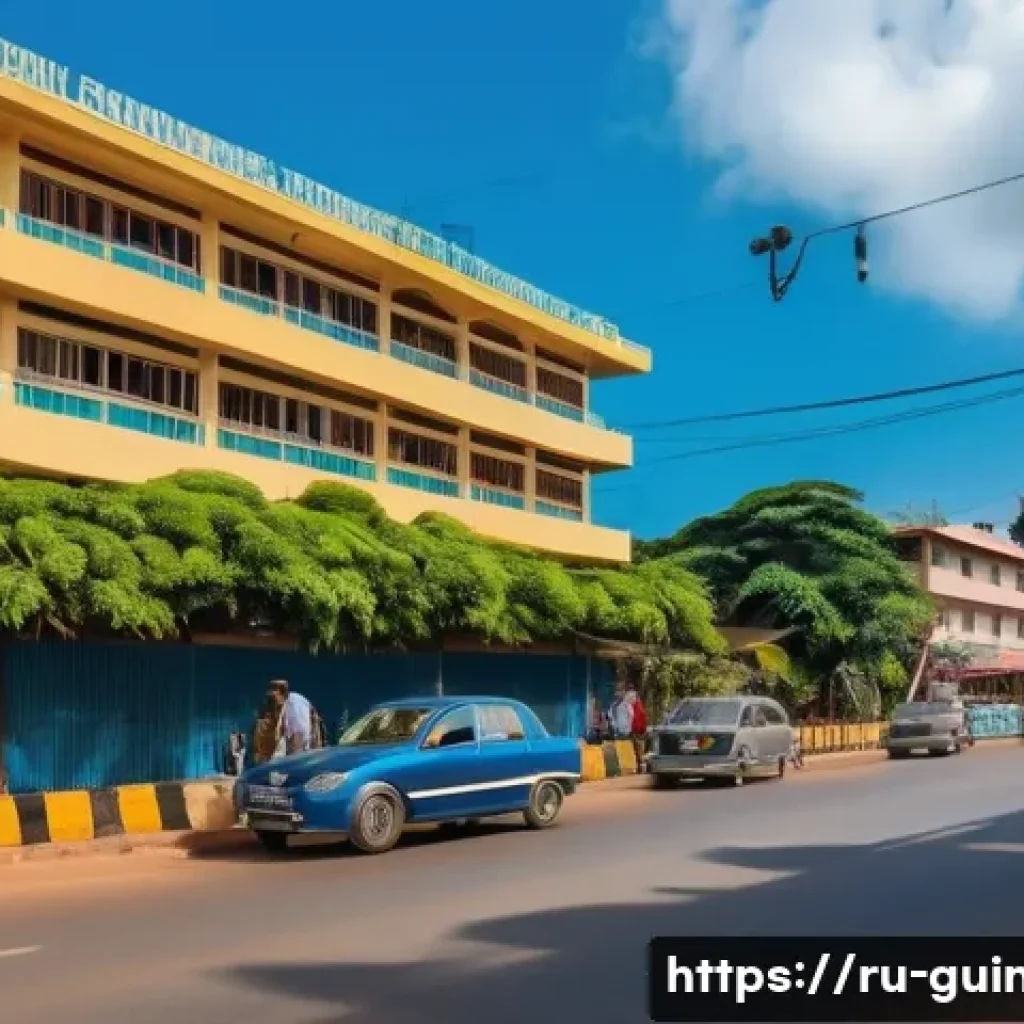 기니에서 주재하는 외국 대사관 및 영사관 정보 - A vibrant street scene in Kaloum district, Conakry, Guinea, featuring several foreign embassies incl...