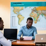 기니에서 사업할 때 필요한 법률 조언 - A modern office setting in Conakry, Guinea, showing a diverse group of business professionals engage...